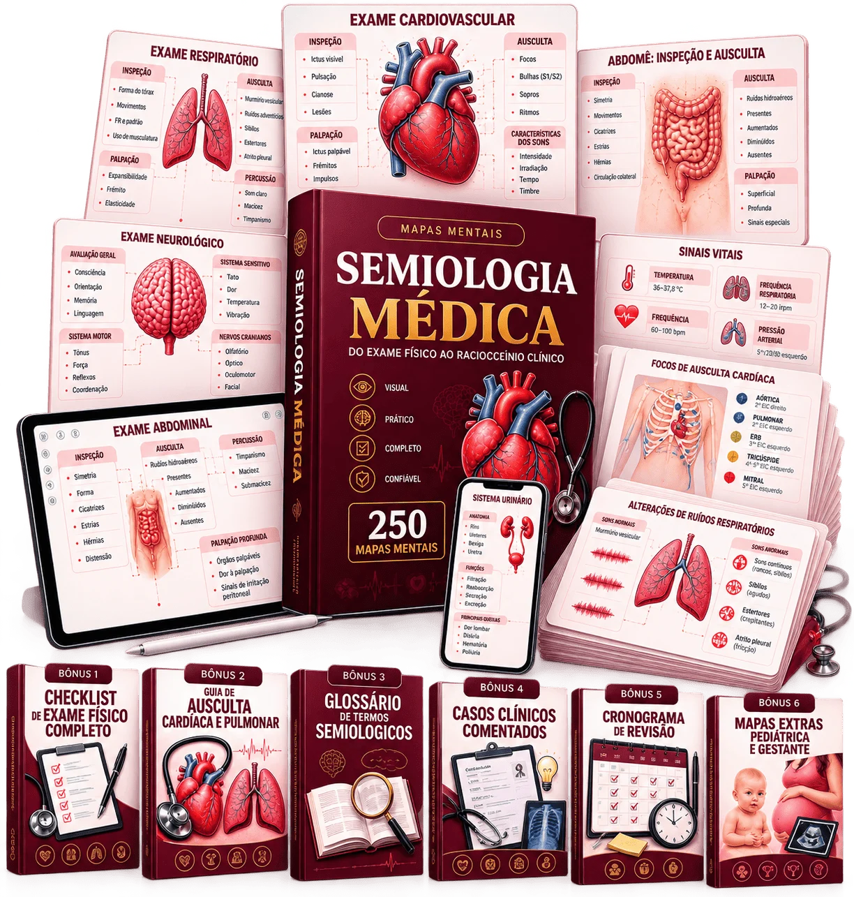 Tudo que você recebe — Kit 250 Mapas Mentais de Semiologia